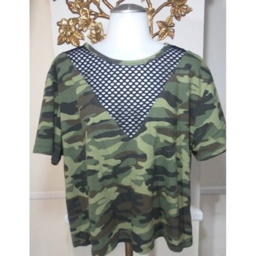 Women Mesh Green camouflage  T-Shirt‎ size m